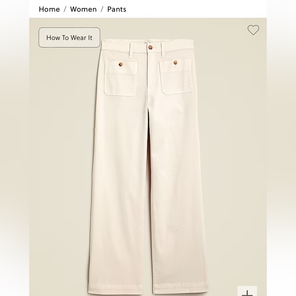 J. Crew Sailor slim wide-leg chino pant, sz 27, “natural”